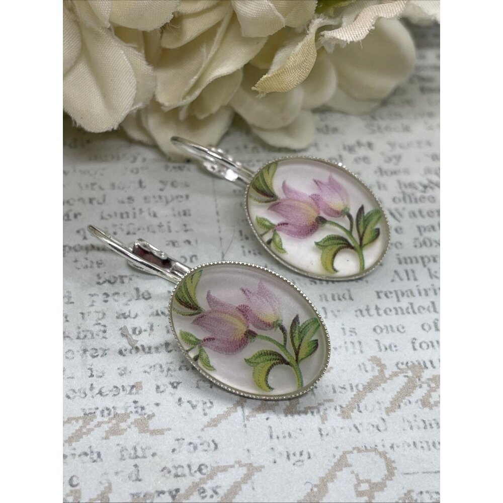 Frosted Tulip Pink Gift Silver Boutique French Wire Earrings Wedding Anniversary - Picture 3 of 14